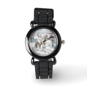 Horse winter scene snow forest Christmas Watch
