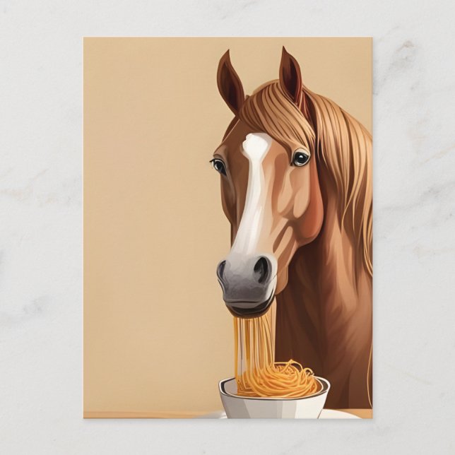 Horse With A Bowl Of Spaghetti Postcard (Front)
