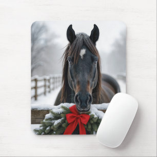 Horse With a Christmas Wreath Mouse Pad