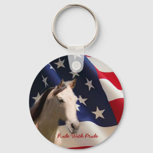 Horse With American Flag Keychain