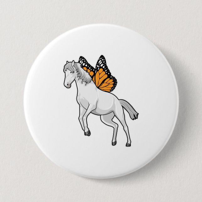 Horse with Butterfly 3 Inch Round Button (Front)