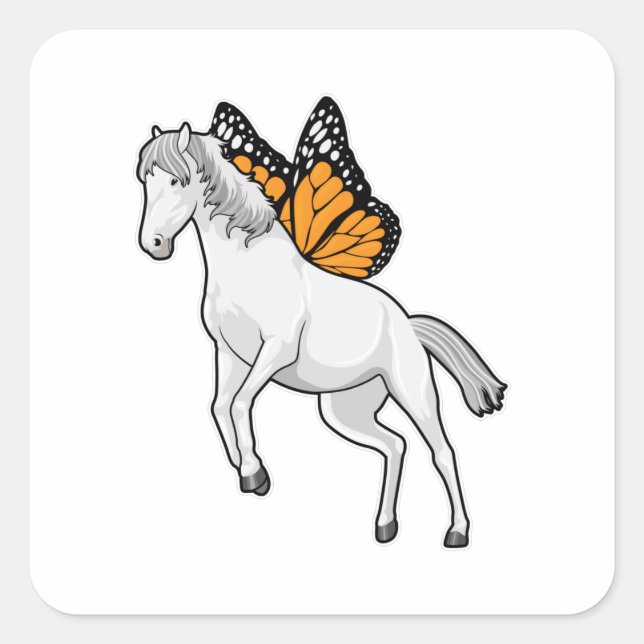 Horse with Butterfly Square Sticker (Front)