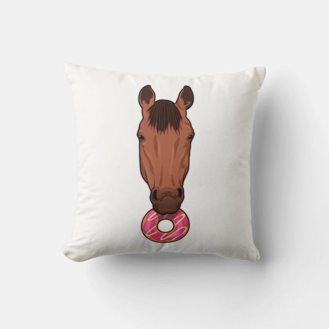 Horse with Doughnut Throw Pillow (Front)