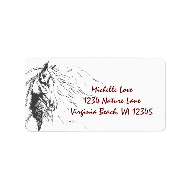 Horse with Flowing Mane Sketch Address Label (Front)