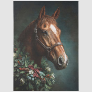 Horse with Holiday Wreath and Red Ribbon Tissue Paper