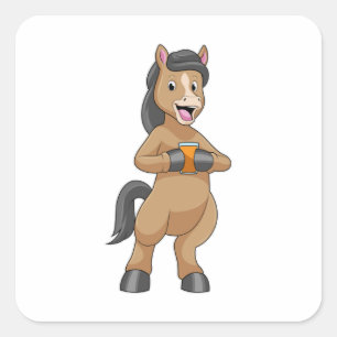 Horse with Mug of Orange juice Square Sticker