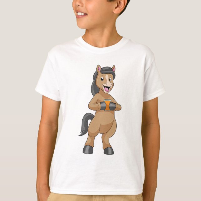 Horse with Mug of Orange juice T-Shirt (Front)