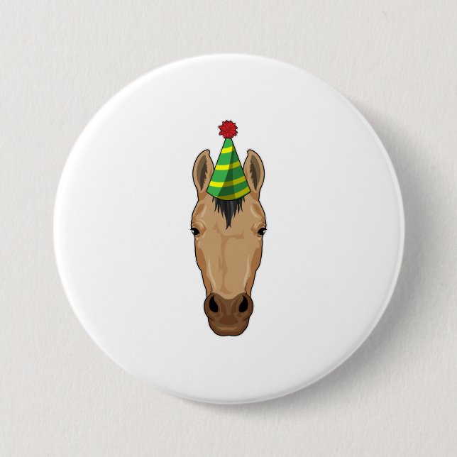 Horse with Party hat 3 Inch Round Button (Front)