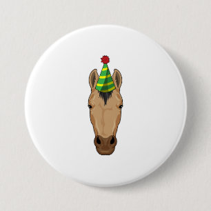 Horse with Party hat 3 Inch Round Button