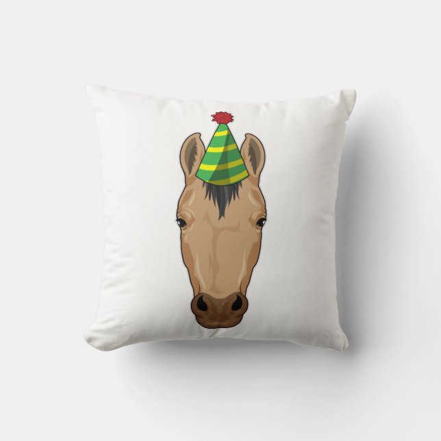 Horse with Party hat Throw Pillow (Front)