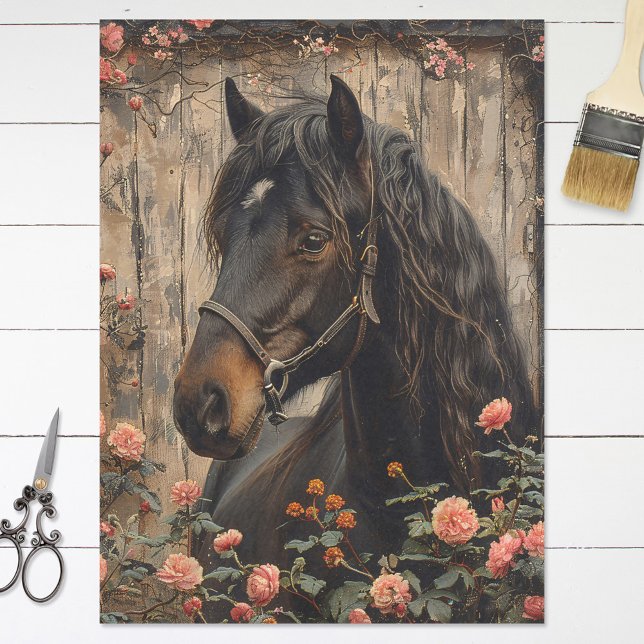 Horse with Pink Flowers Decoupage Tissue Paper (Creator Uploaded)