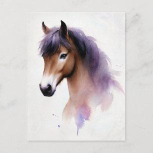 Horse With Purple Mane Watercolor Postcard