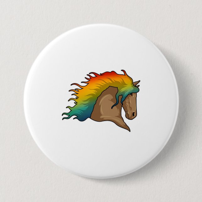 Horse with Rainbow Hairs 3 Inch Round Button (Front)