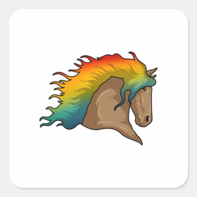 Horse with Rainbow Hairs Square Sticker (Front)