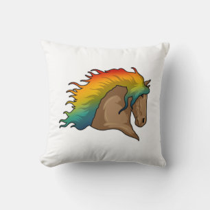 Horse with Rainbow Hairs Throw Pillow