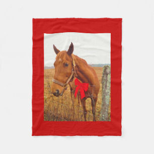 Horse with Red Bow Fleece Blanket