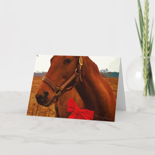 Horse with Red Bow Holiday Card (Front)