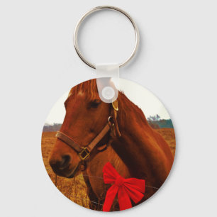 Horse with Red Bow Keychain