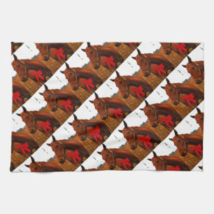 Horse with Red Bow Kitchen Towel