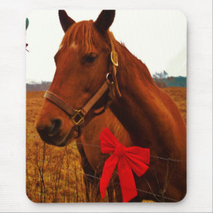 Horse with Red Bow Mouse Pad