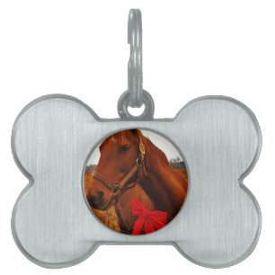 Horse with Red Bow Pet Name Tag
