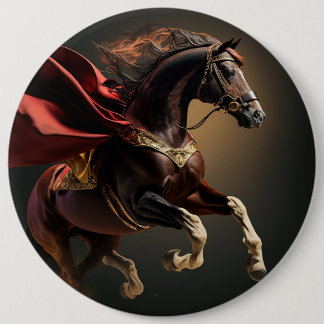 horse with red coat 6 inch round button