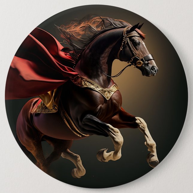 horse with red coat 6 inch round button (Front)