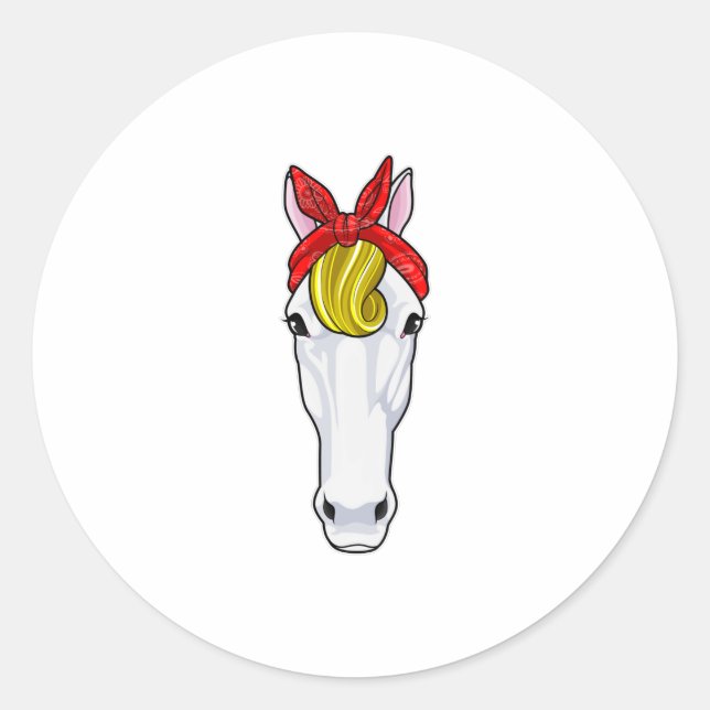 Horse with Ribbon Classic Round Sticker (Front)
