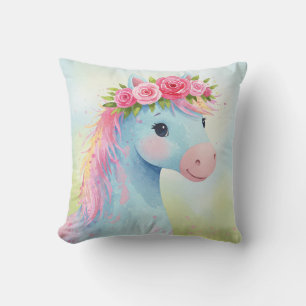 Horse with rose crown throw pillow