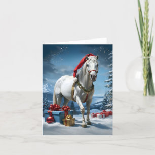 horse with santa hat and christmas gifts thank you card