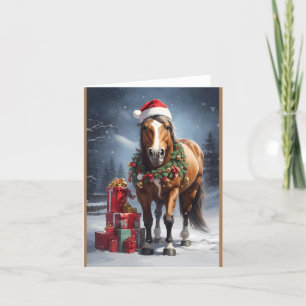 horse with santa hat and christmas gifts thank you card