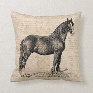 Horse with Script Paper Throw Pillow