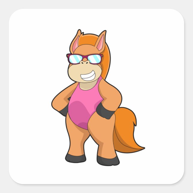 Horse with Sunglasses Square Sticker (Front)