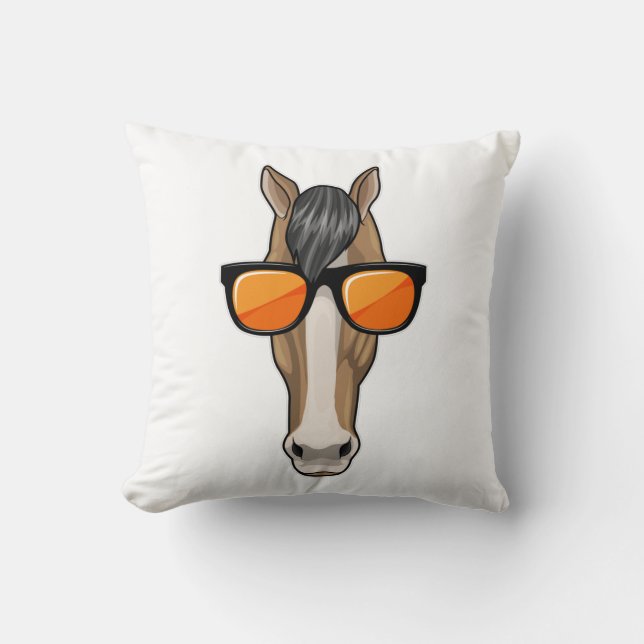Horse with Sunglasses Throw Pillow (Front)