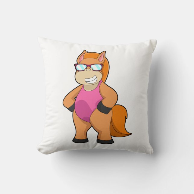 Horse with Sunglasses Throw Pillow (Front)