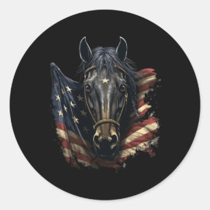 Horse With Usa Flag Horseback Riding Equestrian Fo Classic Round Sticker