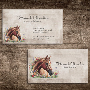 horse with wildflower, country equestrian business card