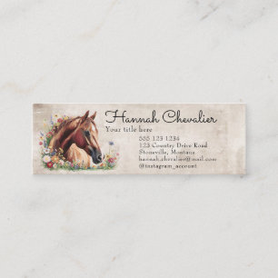 horse with wildflower, country equestrian mini business card