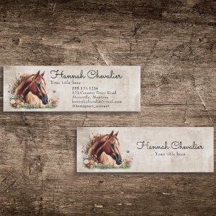 horse with wildflower, country equestrian mini business card