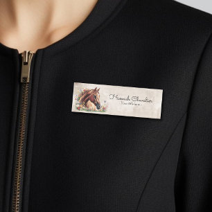 horse with wildflower, country equestrian name tag
