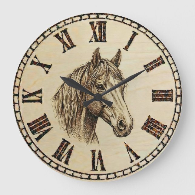 Horse Wood Burned Wall Clock (Front)