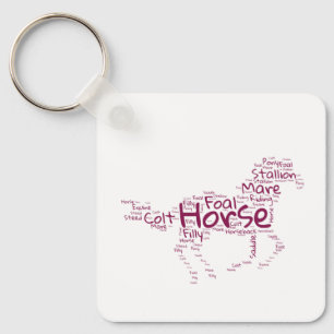 Horse Word Cloud Unique Design in Maroon Keychain