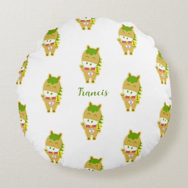 Horse Year Lucky Cute Personalized Round Pillow  (Front)