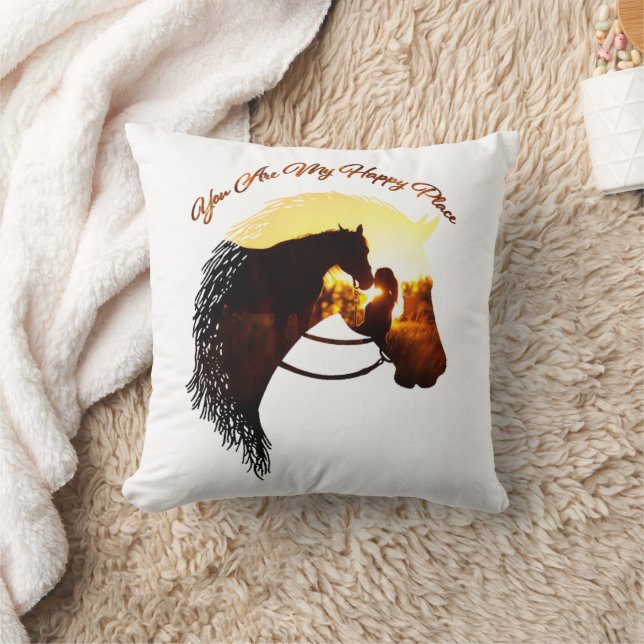Horse You Are My Happy Place Horse Lover Female Throw Pillow (Blanket)