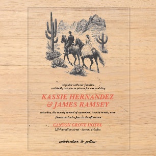 Horseback Canyon Couple Wedding Acrylic Invitations