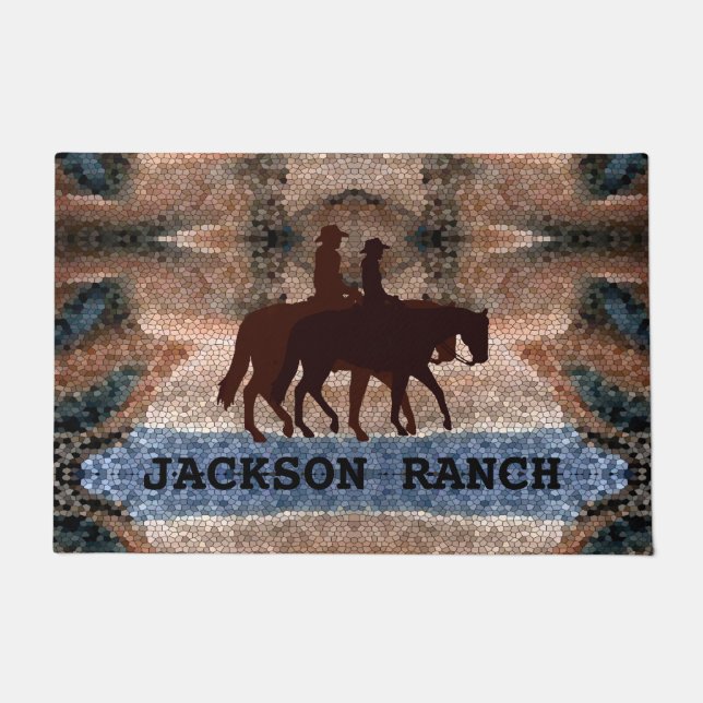 Horseback Couple Ranch Brown Doormat (Front)
