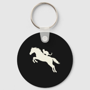 Horseback Riding Cat Silhouette For Animal Lovers  Keychain