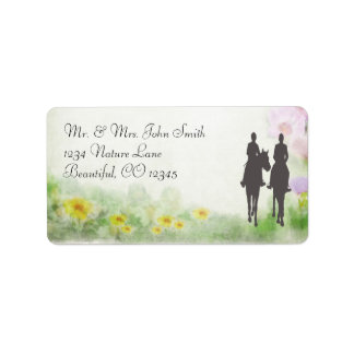 Horseback Riding Couple and Flowers Horse Address Label