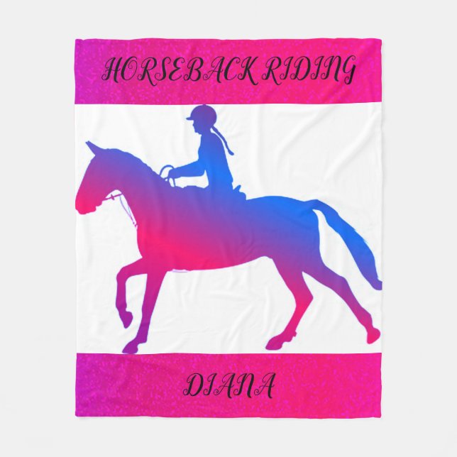 HORSEBACK RIDING GIRL PERSONALIZED IN PINK & BLUE! FLEECE BLANKET (Front)