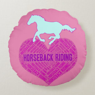 Horseback Riding Heart with Wild Pony   Round Pillow